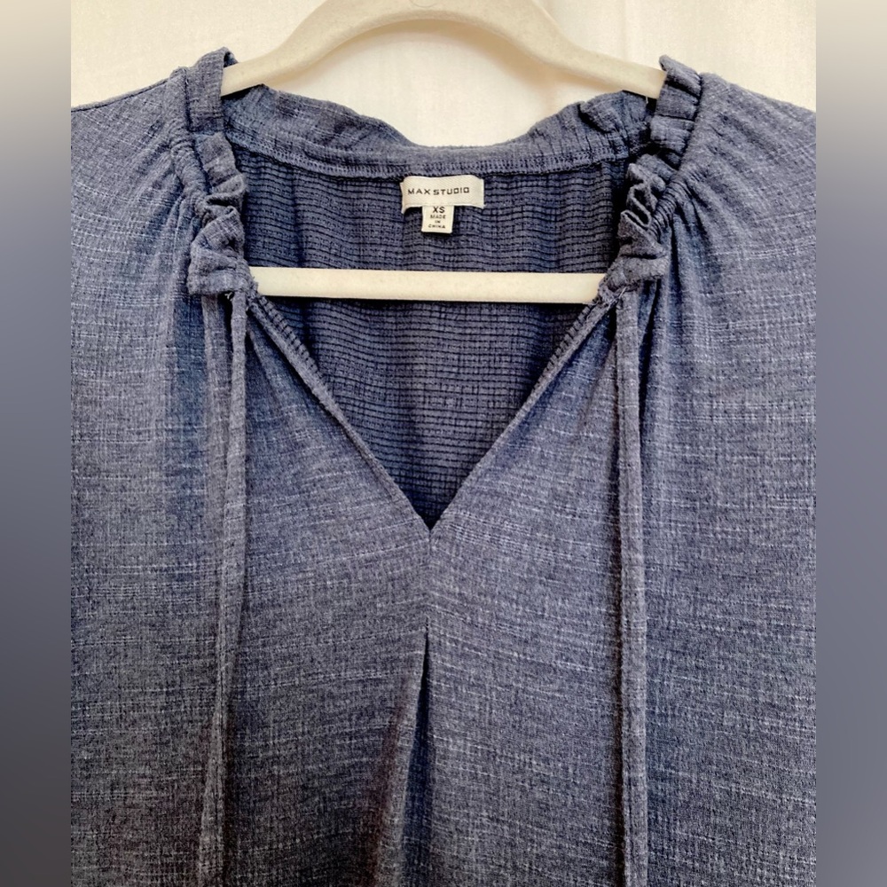 Max Studio Gray Knit Ruffle Tie Neck Dress Size XS Oversized - Picture 2 of 12